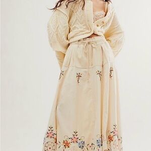 Embroidered Cream Maxi Skirt